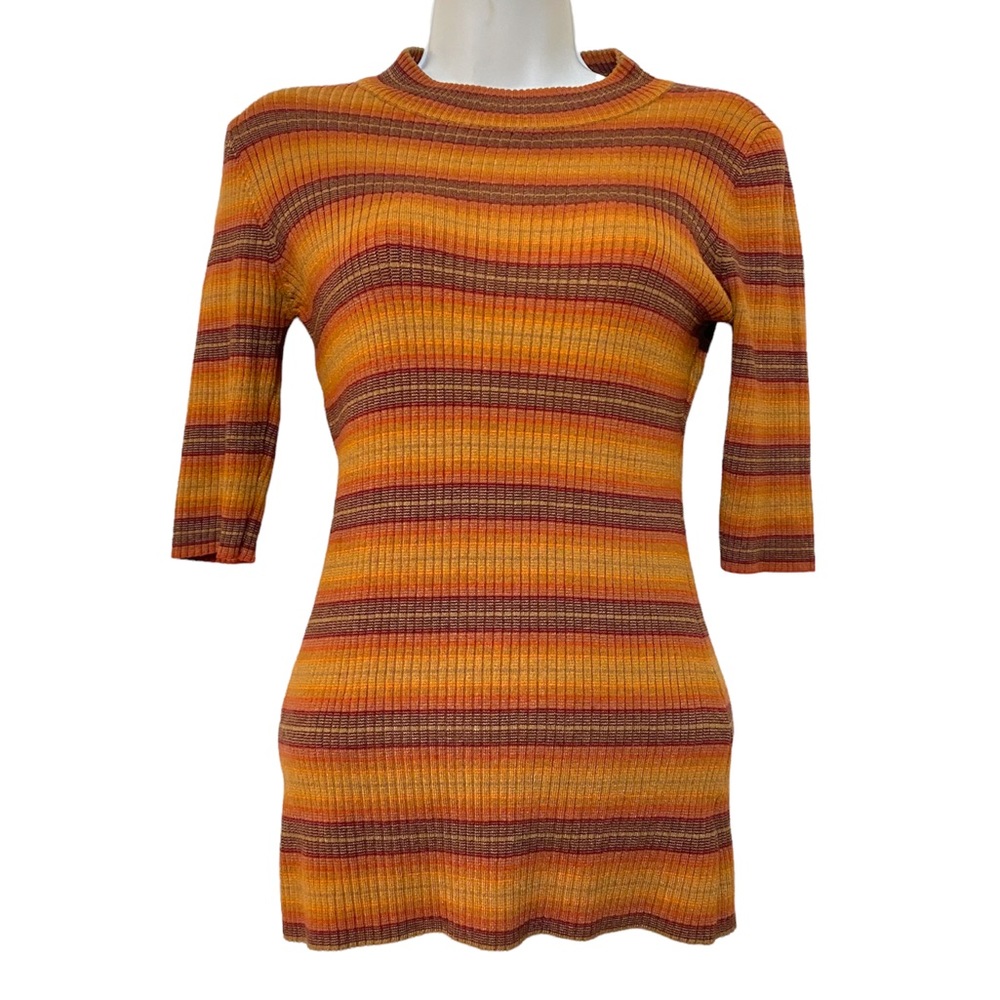 Y2K striped accordion ribbed mock neck sweater